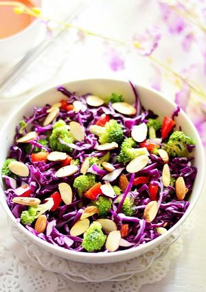 A picture of Crunchy Salad With Miso Orange Dressing.