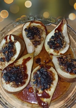 Una foto de Peras con roquefort y nueces