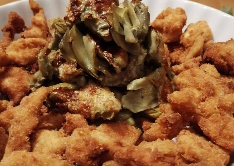 Rosa di carciofi con straccetti di pollo croccanti