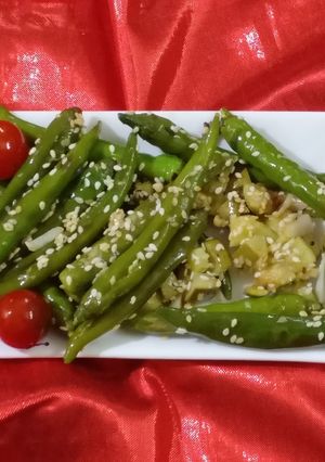 A picture of Green chillies instant pickle.