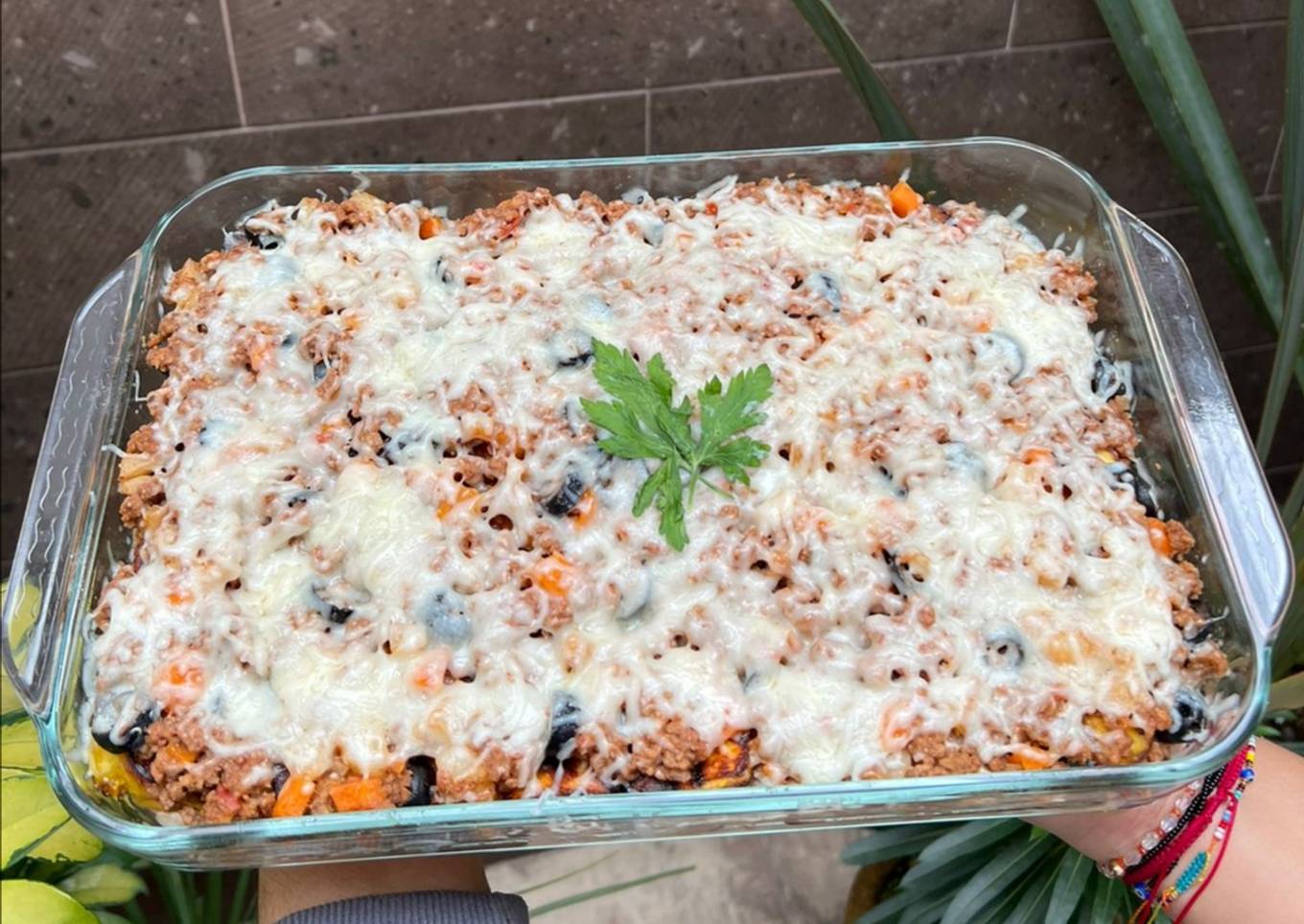 Lasaña de plátano macho