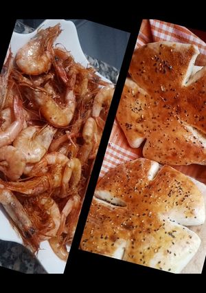 صورة لوصفة خبز الدار بالسانوج مع جمبري مقلي😋