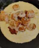 Polenta a la cebolla con camarones