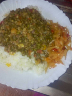 A picture of Rice and greengrams.