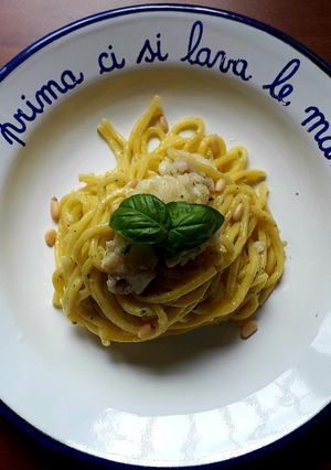Foto di Tagliolini con rana pescatrice e pesto