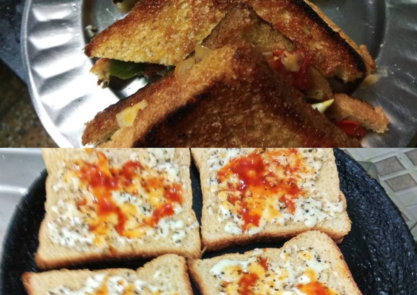 Chicken sandwich with cheesy garlic bread