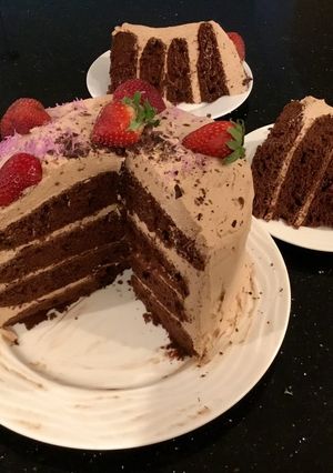 A picture of Chocolate Strawberry Cream Layer Cake.