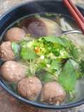 Homemade Vietnamese Pho with short ribs and meatballs