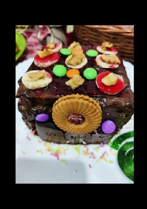 A picture of Choco walnut bread pudding dessert.