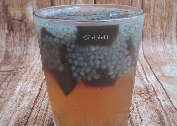 Standar Cara  membuat Teh Hijau Pandan (Topping Cincau Selasih)  menggugah selera