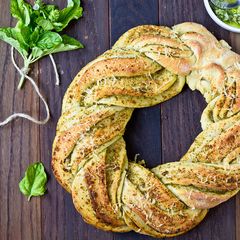 A picture of Garlic, Mozzarella, Feta & Pesto Pull Apart Bread.