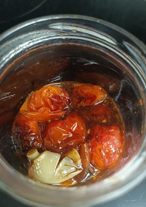 Una foto de Cherrys confitados en airfryer