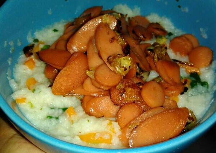 Resep Bubur sayur tumis sosis Lezat