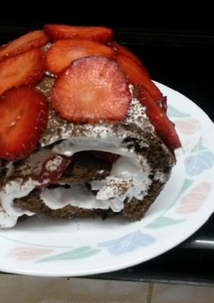 A picture of Strawberry chocolate Swiss roll.