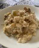 Risotto de alcachofas y champiñones de aprovechamiento