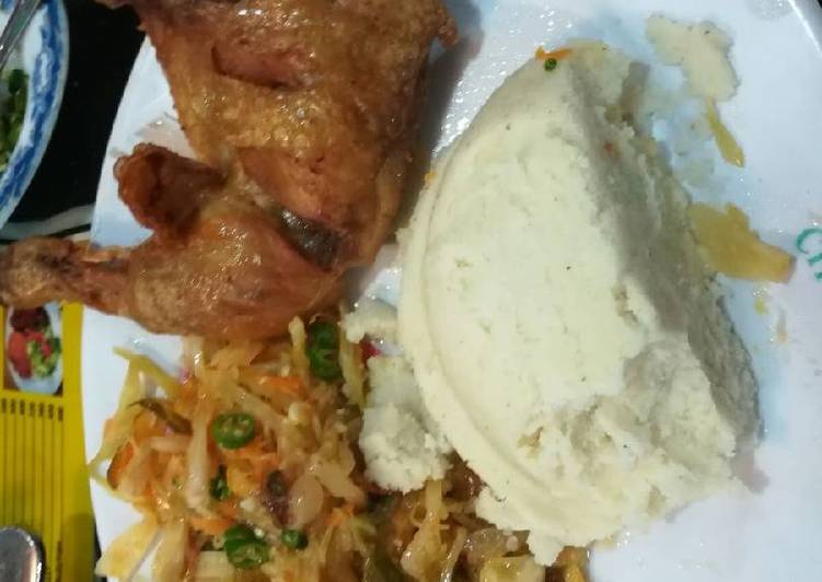 Fried Chicken, Veges with Ugali