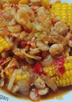 Foto resep Udang Saus padang + jagung manis