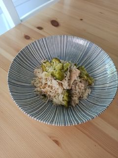 Una foto de Arroz con pollo y brócoli