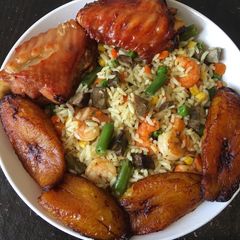 A picture of Fried rice with plantain.