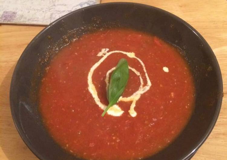 Simple Way to Prepare Super Quick Homemade Roasted tomato, garlic and basil soup 🍅 🌿