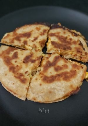 A picture of Cheesy Quesadillas using Leftovers.