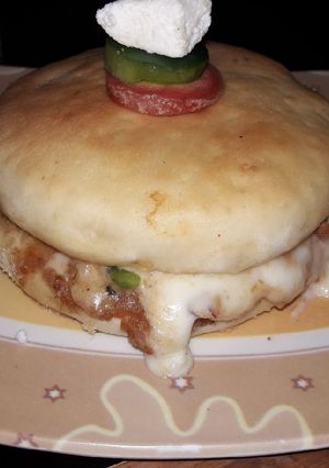 A picture of Burger pizza (Double layer pizza).