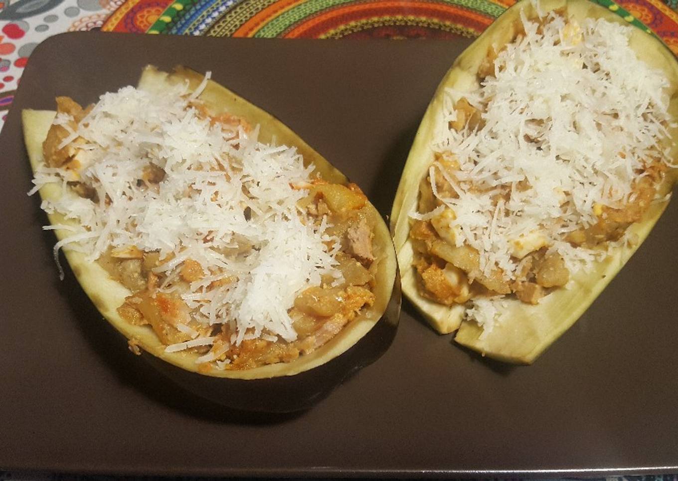 Berenjena rellena de atún y huevo