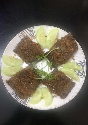 Hình của món Cá lưỡi trâu chiên xả.