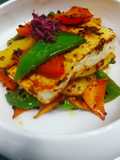 Spicy paneer steak with charred bell peppers