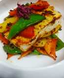 Spicy paneer steak with charred bell peppers