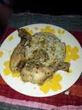 Arroz con ananá y nueces y patas de pollo con miel y mostaza