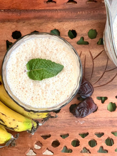 A picture of Power up Banana 🍌 Dates Milkshake.