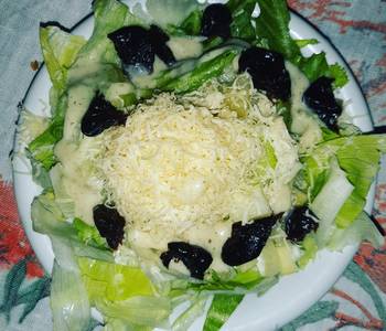 Fast Cooking Methods Salad with Cezarian DressingCheese and Dried Plums Home Style