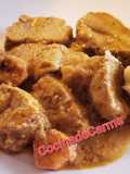 Solomillo en salsa con champiñones, puré de patata y compota de pera