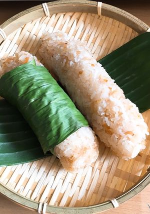 Hình của món Chuối gói nếp cuộn lá nướng #ngon_bất_ngờ.
