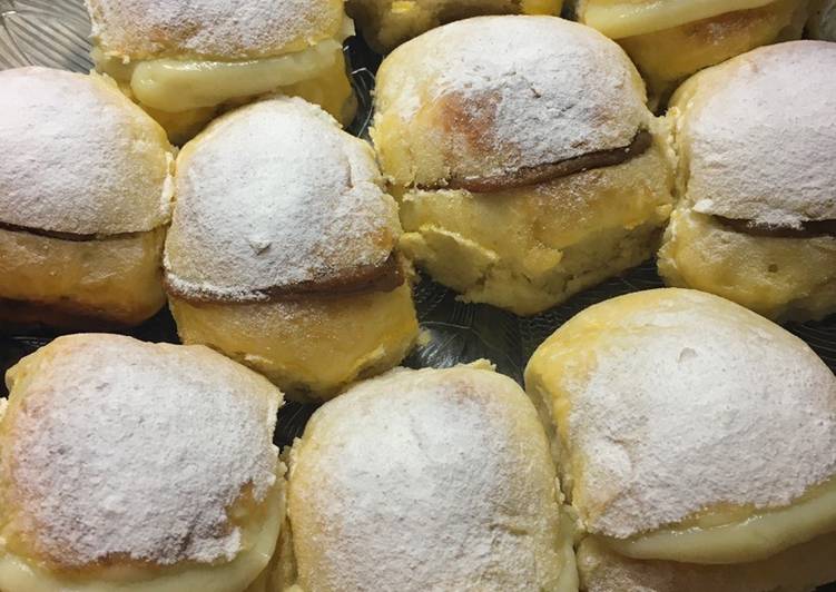 Pan de leche rellenos con dulce de leche y crema pastelera