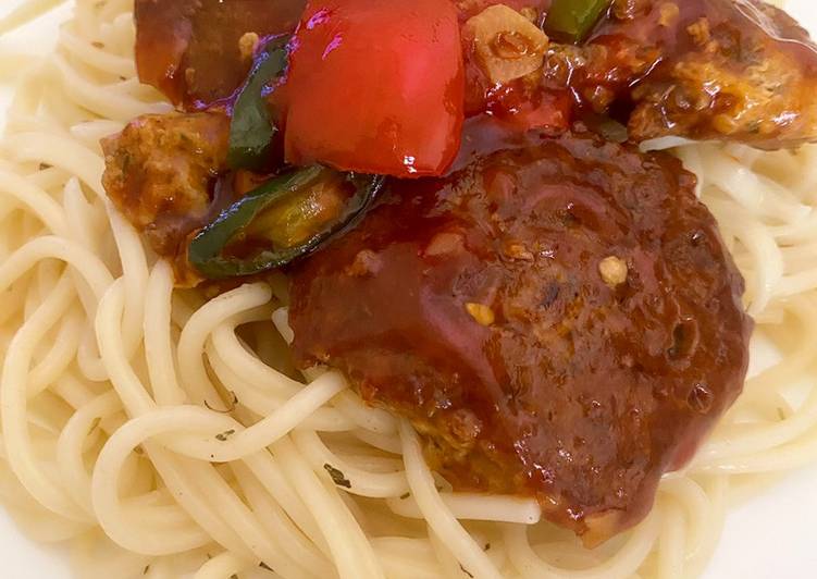 Spageti bakso daging