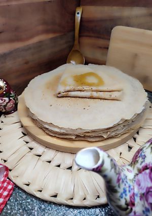 Una foto de Blinis Rusos de Trigo Sarraceno. Crepes o panqueques con levadura de Trigo Sarraceno