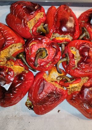 Una foto de Pimientos rellenos al horno con arroz