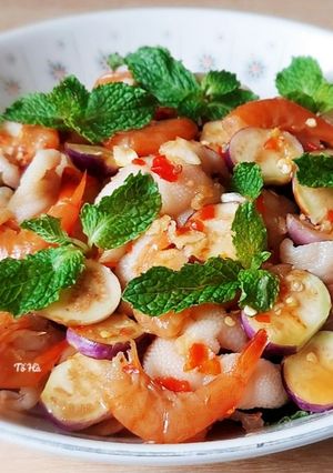 Hình của món Gỏi CHÂN GÀ, CÀ PHÁO với TÔM chua.
