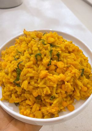 A picture of Corn and beans palm oil rice.