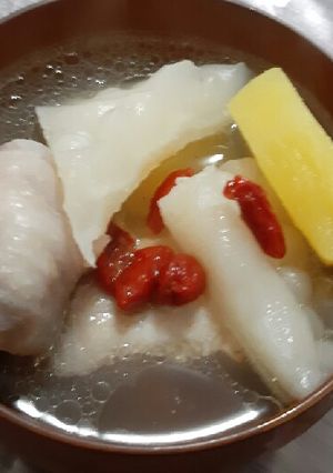 A picture of Chicken Soup with Bitter Melon and Pineapple (Taiwanese Cuisine).