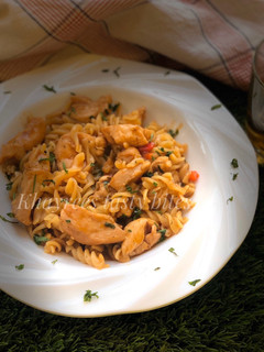 A picture of BBQ sauce pasta.