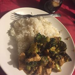 A picture of Chicken and broccoli.
