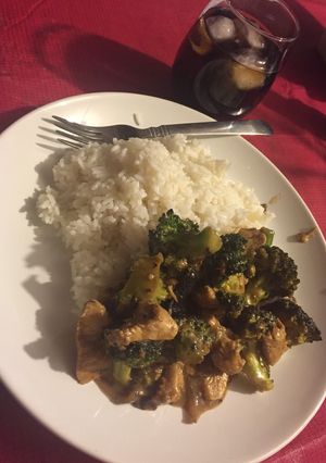 A picture of Chicken and broccoli.