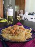 Mostacholes con salsa de Camarones