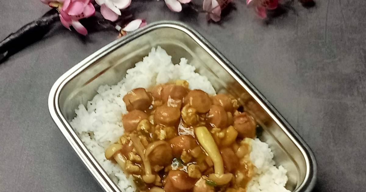 Resep Nasi Siram Sosis Telur Shimeji Paling Mudah dan Enak