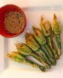 Squash blossoms (Stuffed with tofu and sesame filling)
