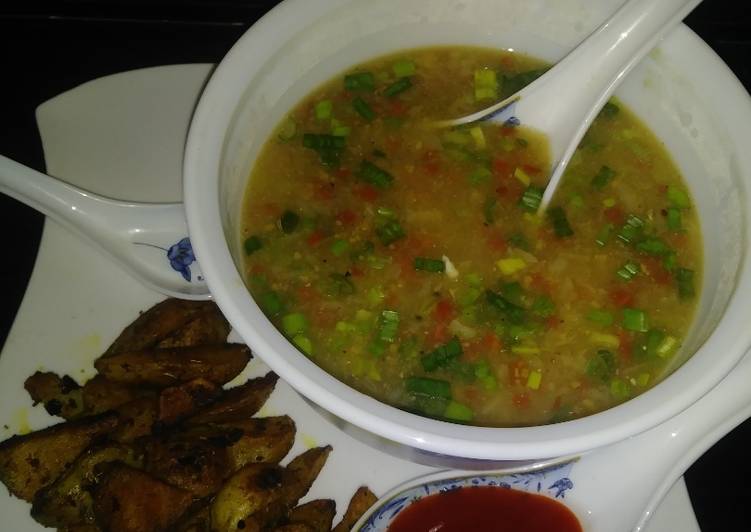 Recipe of Quick Sweet corn veg soup with roasted potatoes