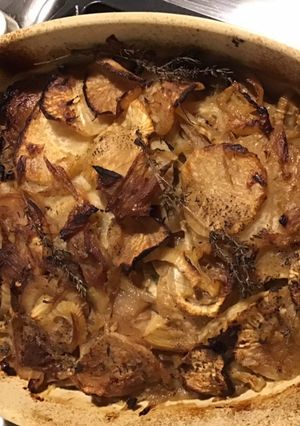 Une photo de Gratin crousti fondant aux navets fenouil et oignons de roscoff